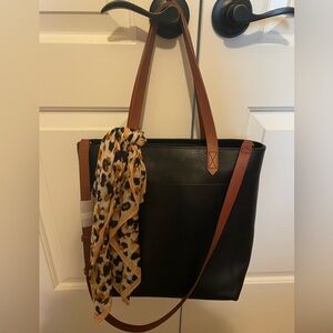 Madewell Zip Top Medium Transport Leather Tote - Black with Brown Handles